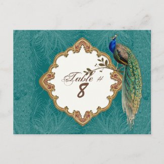Golden Peacock & Swirls - Table Number Cards postcard