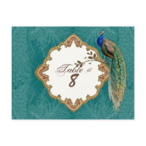 Golden Peacock & Swirls - Table Number Cards Postcard