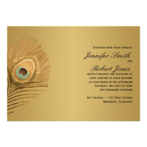 Golden Peacock Wedding Invitation
