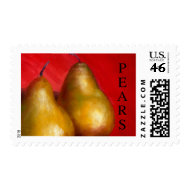 Golden Pears in Red on Postage Stamp stamp
