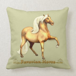 peruvian horse throw pillow featuring a golden palomino peruvian paso horse design