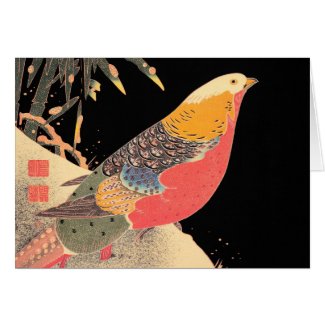 Golden Pheasant in the Snow Itô Jakuchû bird art Greeting Cards