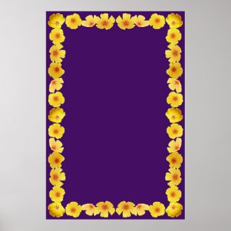 Golden Poppies Border on Purple Background Print