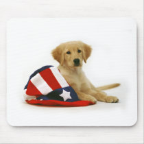 Golden Puppy and Uncle Sam Hat mousepads