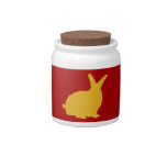 Golden Rabbits On Red Candy Jar at Zazzle