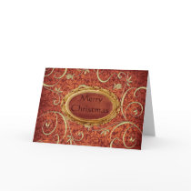 Golden Red Brocade Merry Christmas cards