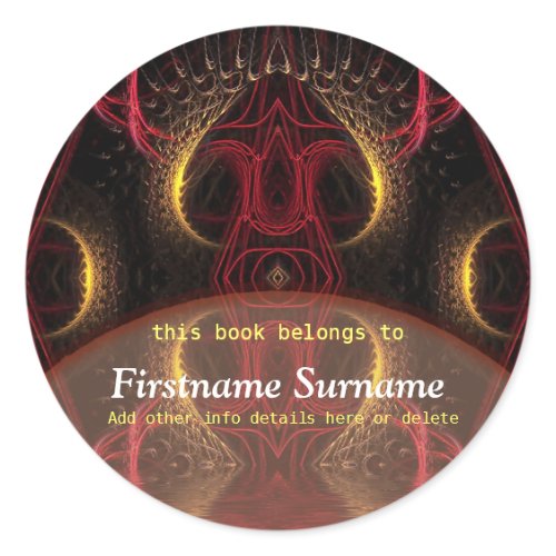 Golden Red Mushroom Fractal Art Bookplate Sticker sticker