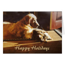 Golden Retriever and Cat Christmas Card
