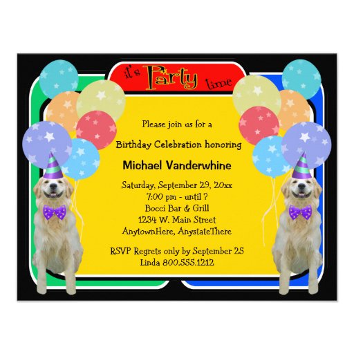 Golden Retriever Birthday Barker Personalized Invites