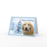Golden Retriever  Christmas Card Blue Tree