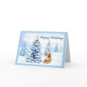 Golden Retriever Christmas Card Blue Tree1 card