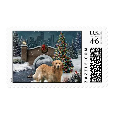 Golden Retriever Christmas Postage Stamp