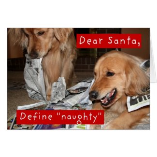 Golden Retriever Define Naughty Christmas Greeting Card