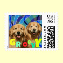 Golden Retriever Groovy 2 Postage Stamp stamps