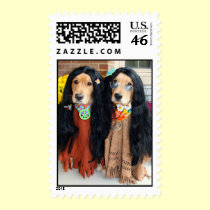 Golden Retriever Halloween Hippies Postage Stamp stamps