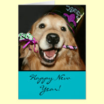 Golden Retriever Happy New Year Greeting Card cards