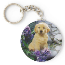 Golden Retriever Hydrangea Keychain