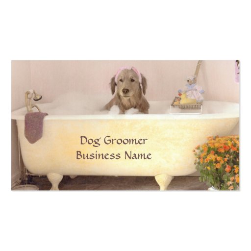 Golden Retriever In Bath Tub Groomer Business Card (front side)