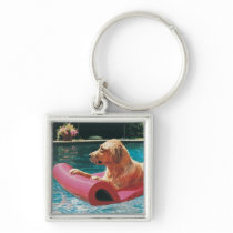 Golden Retriever Lying on an Air Bed in a Keychain