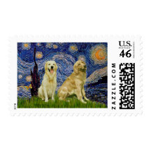 Golden Retriever Pair 3 - Starry Night Postage Stamps