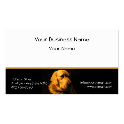 Golden Retriever Portrait on Black with Gold Business Card Template (front side)