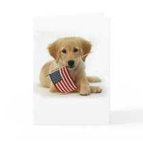 Golden Retriever Puppy and Flag Greeting Cards