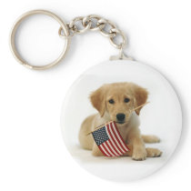 Golden Retriever Puppy and Flag Key Chain