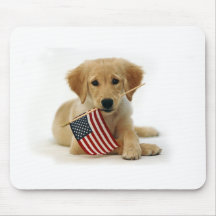 Golden Retriever Puppy and Flag Mouse Mats