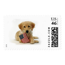 Golden Retriever Puppy and Flag Postage