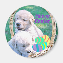 Golden Retriever Puppy Easter Basket Fridge Magnet