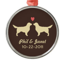 Golden Retriever Silhouettes with Heart and Text Christmas Tree Ornaments