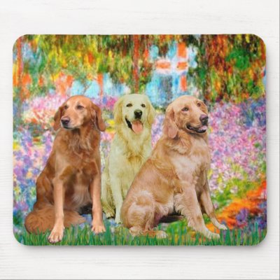 Golden Retriever Trio - Garden Mouse Mat by masterpiecedogs