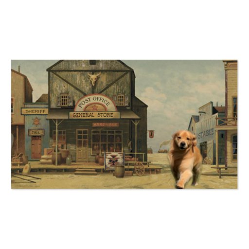 Golden Retriever Western Town Business Card (front side)