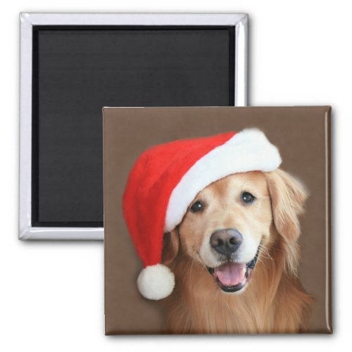Golden Retriever With Santa Hat 2 Inch Square Magnet