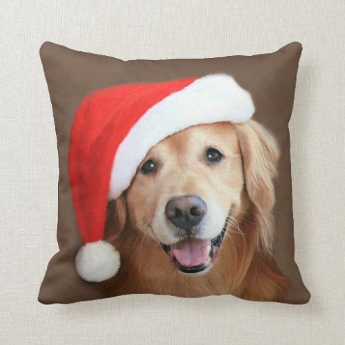 Golden Retriever With Santa Hat Pillow