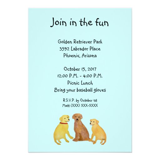 Golden Retrievers Birthday Party Invitations