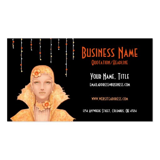 Golden Retro Woman w/Drops Business Cards (front side)