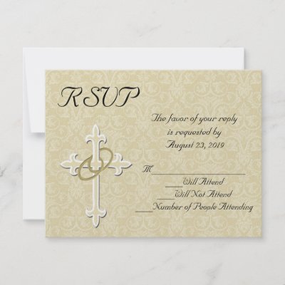 Also matching invitations with cross interlocking gold wedding rings and 