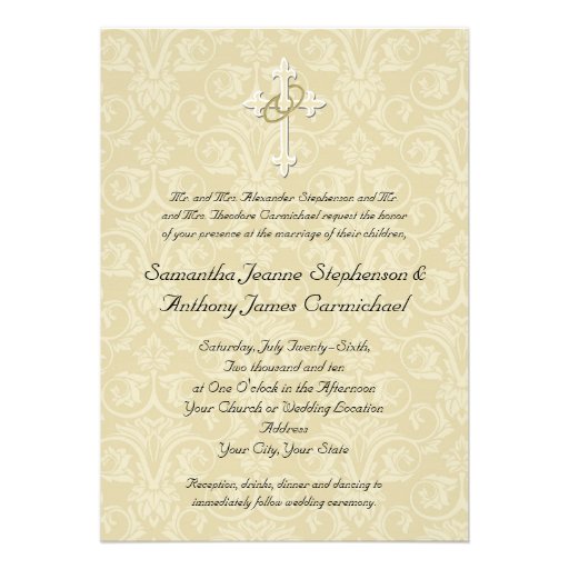 Golden Rings Cross, Christian Wedding Invitations