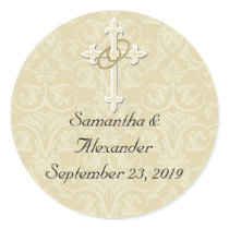 Golden Rings with Cross, Christian Envelope Seal Round Stickers