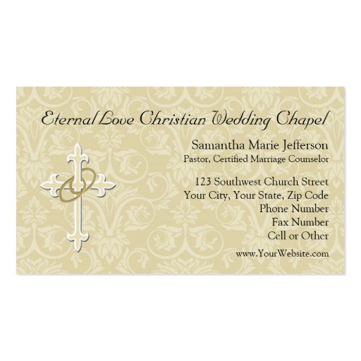 Golden Rings with Cross, Elegant Christian Love Business Card (front side)