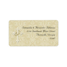 Golden Rings with Cross, Elegant Christian Love Custom Address Label