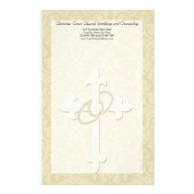 Golden Rings with Cross, Elegant Christian Love Stationery