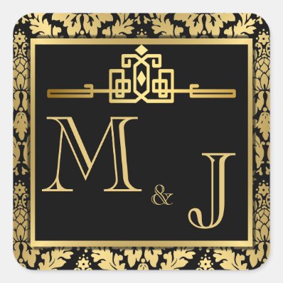 Golden Romance Art Deco Envelope Seal Square Stickers