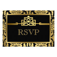 Golden Romance Art Deco RSVP Card V2