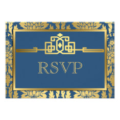 Golden Romance Art Deco RSVP Card V2 | Teal