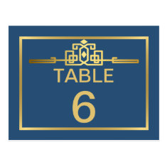 Golden Romance Art Deco Table Number Card | teal Post Cards