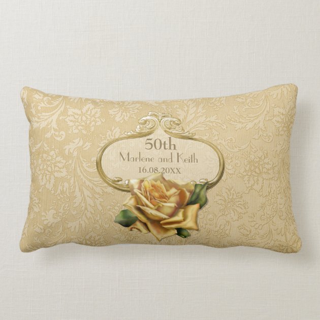 Golden Rose Damask 50th Wedding Anniversary Pillow-0