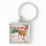 Golden Rose Deer & Peacock Pink  Keychain