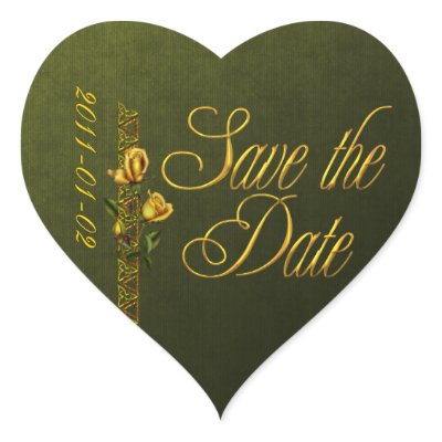 Golden Roses Wedding Suite Save the Date Heart Stickers